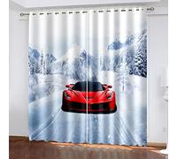 MUDUH Lot De 2 Rideau Isolant Thermique À Oeillets, 3D Voiture De Course Rouge Sport Rideaux Occultants De Fenêtre Décoration Salon Rideau Isolant Phonique pour Chambre Enfant 200X214cm (LxH)