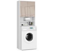Mueble pour machine à laver Blanche 64 cm 2 portes façade Cappuccino Brillant 4 étagères 64x30x180 cm
