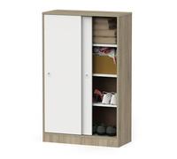 Muebles Pitarch | Armoire auxiliaire multi-usages basse à portes coulissantes pour nettoyage, cuisines, galeries, bureaux, 120x74x33cm, Blanc et Chêne Cambrian