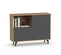 Muebles Pitarch | Buffet Salon Salle à Manger, Meuble Auxiliaire, 2 Portes et 1 Compartiment, avec Pieds, Gris et Chêne Gold, 82,5x112x33cm, Pieds Noirs, Entrée Industrielle Moderne, modèle Anori