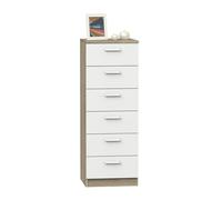 Muebles Pitarch | Chiffonnier 6 Tiroirs avec Glissières Métalliques, Blanche et Chêne Cambrian, 110x40x40 cm (hauteur x largeur x profondeur) avec Poignée, Collection Tibet