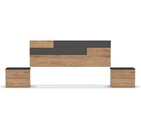 Muebles Pitarch | Ensemble Pack Tête de Lit et 2 Tables de Nuit, Comprend des Ferrures pour Suspendre, Glissières Métalliques, Gris et Chêne Gold, Chambre Double de Mariage, pour Lit 150, modèle Erika