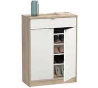 MUEBLES PITARCH | Meuble à Chaussures d'entrée avec tiroir et 4 étagères réglables, Blanc Brillant et Chêne Cambrian, pour 20 Paires de Chaussures, 101x75x36cm, modèle Berlin