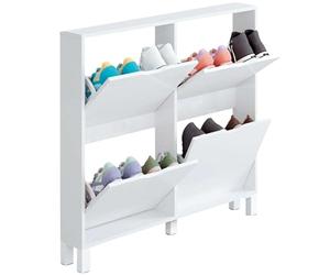 MUEBLES PITARCH | Meuble à Chaussures d'entrée étroit avec Pieds, 4 Portes, Blanc Brillant, pour 8 Paires de Chaussures, Profondeur 17cm, 97x98 (Hauteur x Largeur), modèle Kay