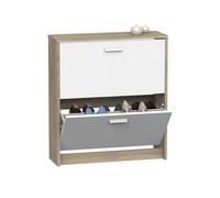 MUEBLES PITARCH | Meuble à chaussures d'entrée, meuble auxiliaire étroit 2 portes, Blanc et Chêne Cambrian, pour 12 paires de chaussures, 82x74x25cm, Collection Tibet