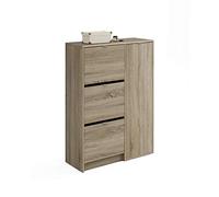 Muebles Pitarch | Meuble à chaussures d'entrée, pour 25 paires de chaussures, avec 3 portes et 2 étagères réglables, Chêne Cambrian, 122x85x37cm, modèle Trevi