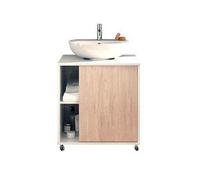 MUEBLES PITARCH | Meuble Bas pour lavabo, Armoire de Salle de Bain, Largeur 60cm, avec roulettes, 1 Porte à Gauche ou à Droite, Blanc et Chêne Aurora, modèle Sintra