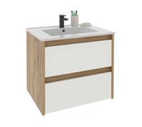MUEBLES PITARCH Meuble de Salle de Bain 60 cm Large, Suspendu, 2 tiroirs, chêne Kraft avec façades de tiroirs Blancs, pour lavabo encastré, Style Moderne, modèle Nil
