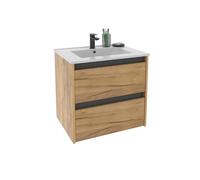 MUEBLES PITARCH Meuble de Salle de Bain 60 cm Large, Suspendu, 2 tiroirs, chêne Kraft avec Une Touche Grise, pour lavabo encastré, Style Moderne modèle Nil