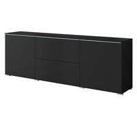 Muebles Slavic Buffet pour salon Vera 181, meuble TV, 2 portes, 2 tiroirs, éclairage LED en option, armoire de rangement, (LED, noir mat)