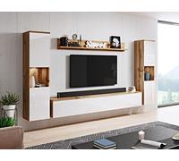 Muebles Slavic Ensemble de Meubles Paris XL, Éclairage LED Inclus, Mobilier de Salon Moderne (Wotan/Blanc Brillant)