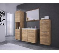 Muebles Slavic Lefkas Meuble de salle de bain suspendu avec miroir 60 cm 2 poteaux Couleur chêne