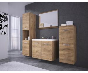 Muebles Slavic Lefkas Meuble de salle de bain suspendu avec miroir 60 cm 2 poteaux Couleur chêne