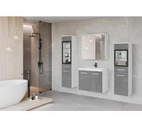 Muebles Slavic Meuble de salle de bain suspendu avec lavabo 60 cm Armoire avec miroir et 2 poteaux gris