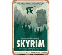 Muecddoa Plaque en métal - 20,3 x 30,5 cm - Skyrim - Jeu de voyage - Plaque en métal - Décoration murale pour café, bar, maison