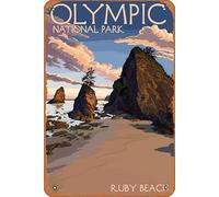 Muecddoa Plaque en métal vintage Olympic National Park, Washington, Ruby Beach 54775 Bar Club Famille Salle de bain Toilettes Café Décoration murale Cadeau Plaque en métal 20,3 x 30,5 cm