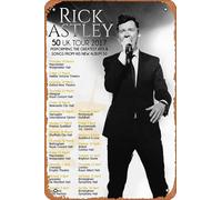 Muecddoa Poster musical rétro en étain RICK ASTLEY 50 2017 pour cinéma, maison, bar, pub, garage, décoration murale, cadeau, 20,3 x 30,5 cm, plaque en métal vintage.