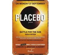 Muecddoa Poster musical rétro PLACEBO London O2 Brixton Academy 2013 pour cinéma, maison, bar, pub, garage, décoration murale, cadeau, 20,3 x 30,5 cm, plaque en métal vintage