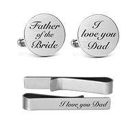 MUEEU Boutons de manchette avec inscription « Father of the Bride » gravée « I Will Always Be Your Little Girl Dad », Medium, Argent, Acier inoxydable