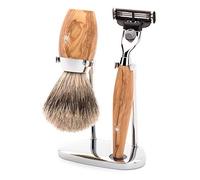 MÜHLE - 3 PCs. Rasierset Poils De Blaireau Fine / Mach3® - KOSMO Série - Poignées Bois d'olivier