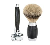 MÜHLE Kit de rasage Edition No. 1 - Blaireau à pointe argentée - Rasoir de sécurité - Carbone
