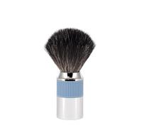 MÜHLE NEO Brosse de rasage en fibre noire - Métal chromé et poignée en caoutchouc - Vegan - Bleu glacier