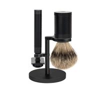 MÜHLE s091m96jet Set de Rasage « Rocca », 3 pièces, Manche du Rasoir et Monture du Blaireau Monture INOX revêtement DLC Noir