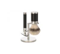 Mühle S31m96 Set De Rasage « Rocca », 3 Pièces, Rasoir Et Monture Du Blaireau Monture Inox Brossé Et Inox Revêtement Dlc Noir