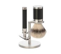 Mühle s31m96 Set de rasage « ROCCA », 3 pièces, rasoir et monture du blaireau monture inox brossé et inox revêtement DLC noir