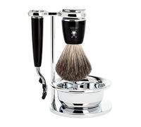 MÜHLE - Set de rasage avec Bol - RYTMO Serie - Poils De Blaireau Pur - Gillette Mach3 - Résine précieuse noir