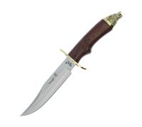 MUELA lame de 160 mm, pakkawood en bois de rose, garde en laiton et capuchon tête de loup WOLF-16R