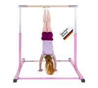 Müller & Blum Barre de Gymnastique de qualité supérieure pour Enfants, Appareil de Gymnastique réglable en Hauteur pour l'intérieur et l'extérieur, Barre de Gymnastique en Bois (Barre Rose)