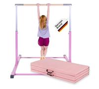 Müller & Blum Barre de Gymnastique Premium pour Enfants, Appareil de Gymnastique réglable en Hauteur pour intérieur & extérieur, capacité de Charge 200 kg, optionnel avec Tapis (Barre Rose + Tapis)
