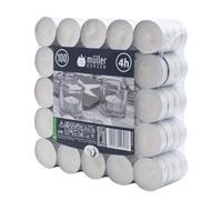 Müller Bougies Chauffe-plat - 100 pièces - 4 heures de combustion - Cire non parfumée - Sans gouttes - Longue durée - Protection contre le feu BSS - Qualité RAL