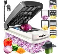 Mueller Hachoir à légumes à 9 lames, mandoline, hachoir à légumes, râpe à fromage, hachoir à oignons, coupe-légumes, hachoir alimentaire avec récipient, gadgets de cuisine et essentiels, sable