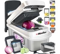 MUELLER HOME Pro-Series 10-en-1, trancheuse multi-légumes et mandoline à 8 lames en acier inoxydable, accessoires et ustensiles de cuisine, hachoir à aliments et légumes, hachoir, trancheur, Blanc
