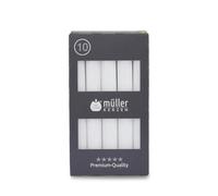 Müller Kerzen Lot de 10 bougies de table, blanches, durée de combustion de 6 heures, 20 × 175 mm, sans fumée, sans parfum, certifiées RAL