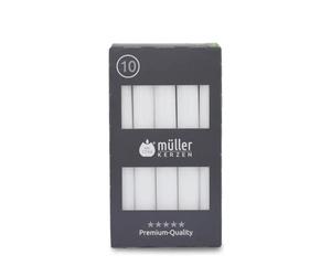 Müller Kerzen Lot de 10 bougies de table, blanches, durée de combustion de 6 heures, 20 × 175 mm, sans fumée, sans parfum, certifiées RAL