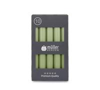 Müller Kerzen Lot de 10 bougies de table, vertes, durée de combustion de 6 heures, 20 × 175 mm, sans fumée, sans parfum, certifiées RAL