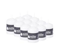 Müller Kerzen - Lot de 12 Bougies Piliers Blanches - Ø 57 x 80 mm - 15 Heures Longue Durée - Cire Sans Parfum, Anti-Goutte, Non Toxique - Bougie Décorative Pour la Maison, Mariage - Qualité RAL