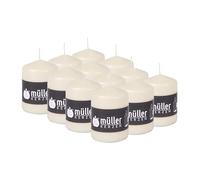 Müller Kerzen - Lot de 12 Bougies Piliers Ivoire - Ø 57 x 80 mm - 15 Heures Longue Durée - Cire Non Parfumées, Ne Coulent Pas, Sans Fumée - Bougie Deco Pour la Maison, Mariage - Qualité RAL