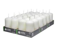Müller Bougies Pilier - 24 Pièces - Blanc - 48 x 90 mm - Longue Durée de Combustion: 16 Heures - Cire Non Parfumées, Sans Gouttes - Qualité RAL