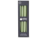 Müller Kerzen Lot de 4 bougies coniques vertes - Durée de combustion de 7 heures - 22 × 245 mm - Sans fumée - Sans parfum - Pour bougeoirs et décoration de table - Certifié RAL