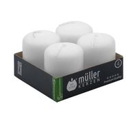 Müller Kerzen - Lot de 4 Bougies Piliers Blanches - Ø 48 x 62 mm - 10 Heures Longue Durée - Cire Sans Parfum, Anti-Goutte, Non Toxique - Bougie Décorative Pour la Maison, Mariage - Qualité RAL