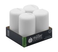 Müller Bougies Pilier - 4 Pièces - Blanc - 48 x 90 mm - Longue Durée de Combustion: 16 Heures - Cire Non Parfumées, Sans Gouttes - Qualité RAL