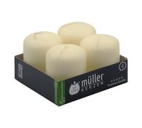 Müller Kerzen - Lot de 4 Bougies Piliers Ivoire - Ø 48 x 62 mm - 10 Heures Longue Durée - Cire Non Parfumées, Ne Coulent Pas, Sans Fumée - Bougie Deco Pour la Maison, Mariage - Qualité RAL