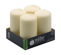 Müller Bougies Pilier - 4 Pièces - Ivoire - 48 x 90 mm - Longue Durée de Combustion: 16 Heures - Cire Non Parfumées, Sans Gouttes - Qualité RAL