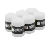 Müller Kerzen - Lot de 6 Bougies Piliers Blanches - Ø 57 x 80 mm - 15 Heures Longue Durée - Cire Sans Parfum, Anti-Goutte, Non Toxique - Bougie Décorative Pour la Maison, Mariage - Qualité RAL