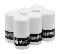 Müller Kerzen - Lot de 6 Bougies Piliers Blanches - Ø 68 x 135 mm - 40 Heures Longue Durée - Cire Sans Parfum, Anti-Goutte, Non Toxique - Bougie Décorative Pour la Maison, Mariage - Qualité RAL