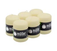 Müller Kerzen - Lot de 6 Bougies Piliers Ivoire - Ø 57 x 80 mm - 15 Heures Longue Durée - Cire Non Parfumées, Ne Coulent Pas, Sans Fumée - Bougie Deco Pour la Maison, Mariage - Qualité RAL